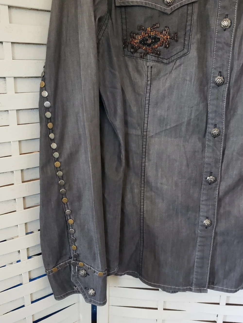 Double D Ranch Women's Embellished Grey Western Shirt Jacket XL